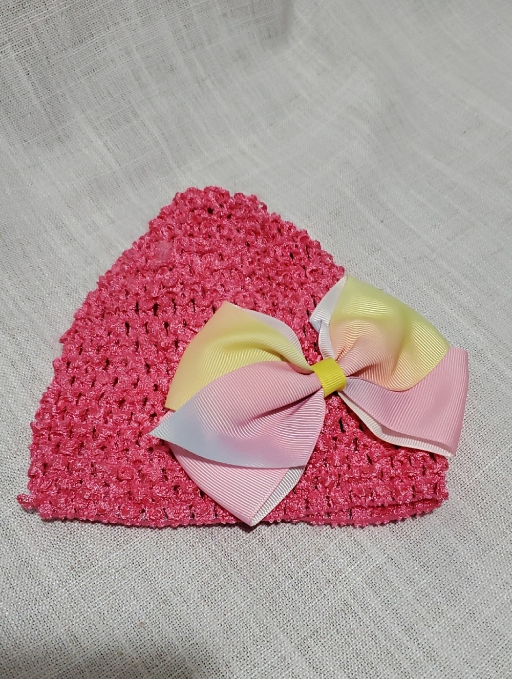 Baby Crochet Pink Beanie with Pastel Bow